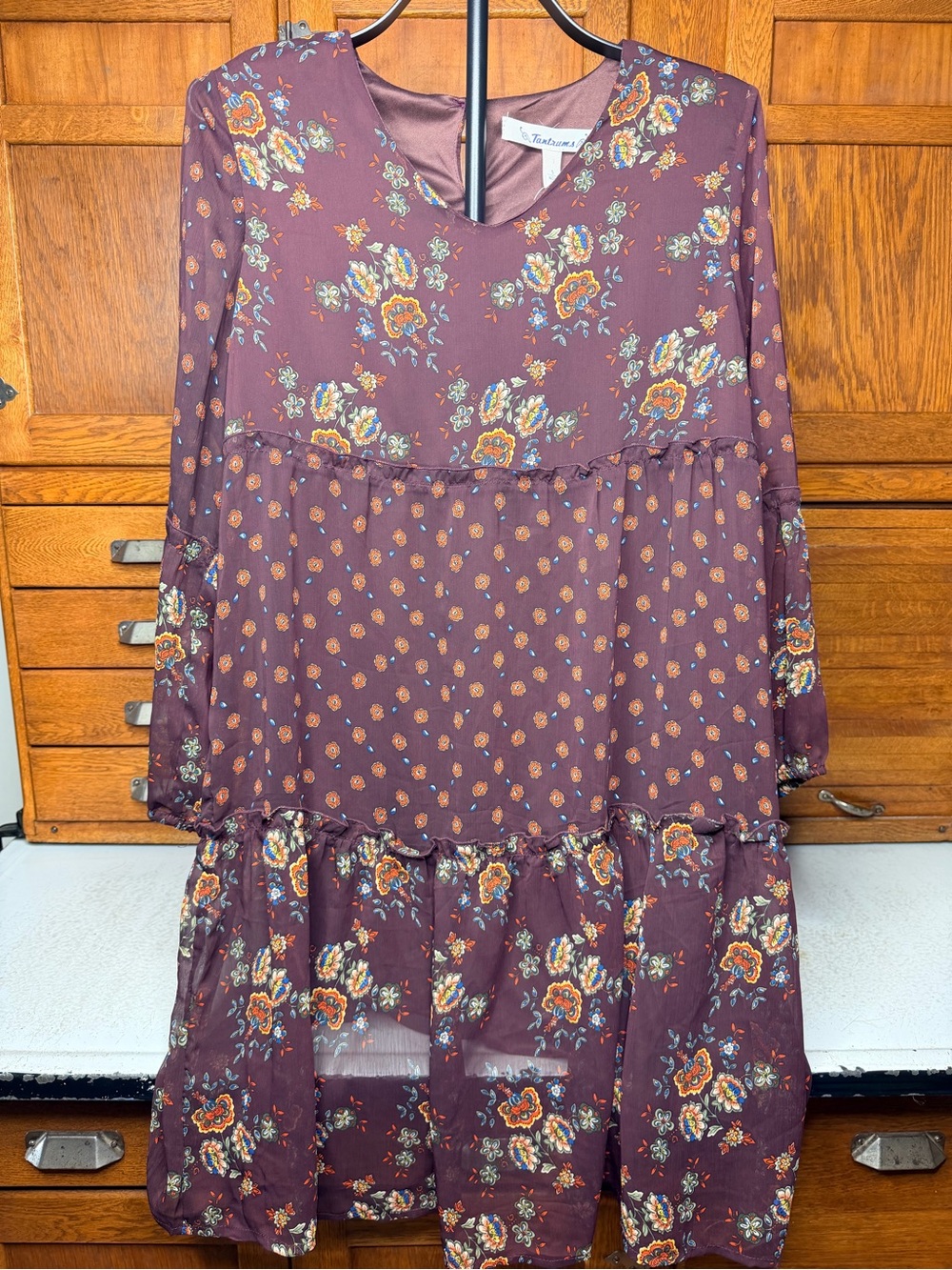 Tantrums Boho Floral Tiered Midi Skirt - Burgundy